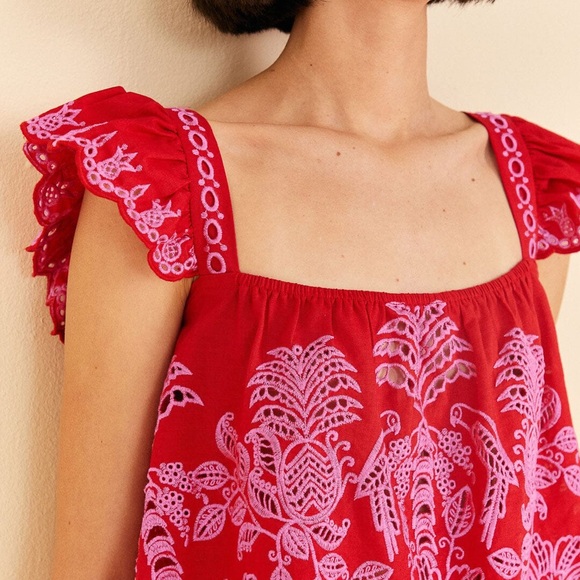 FARM Rio Red Palm Tree Richelieu Blouse - Picture 3 of 4